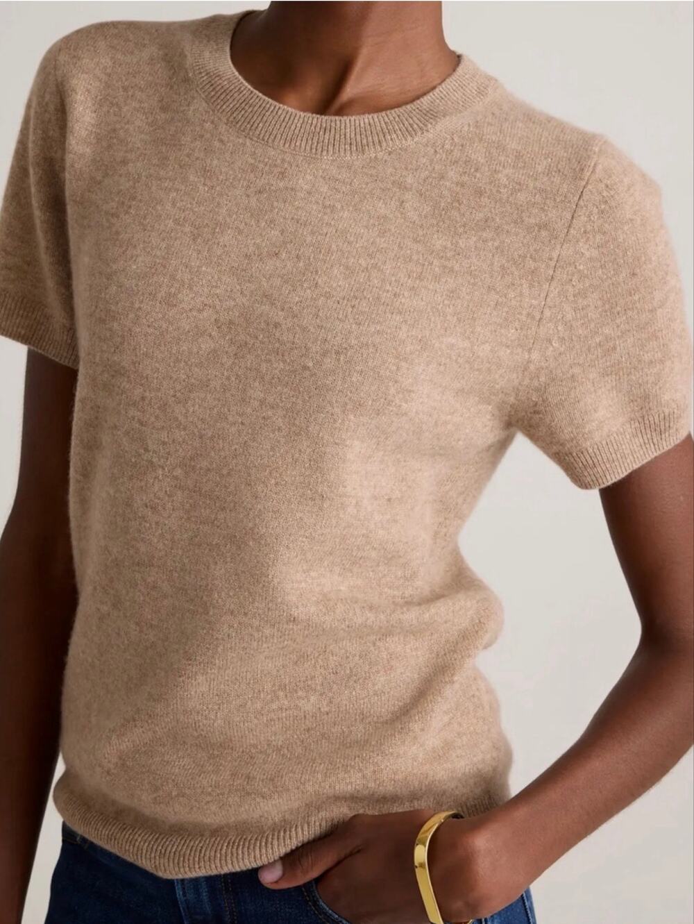 Quince 100% Mongolian Cashmere Short Sleeve Cropped Sweater Size M